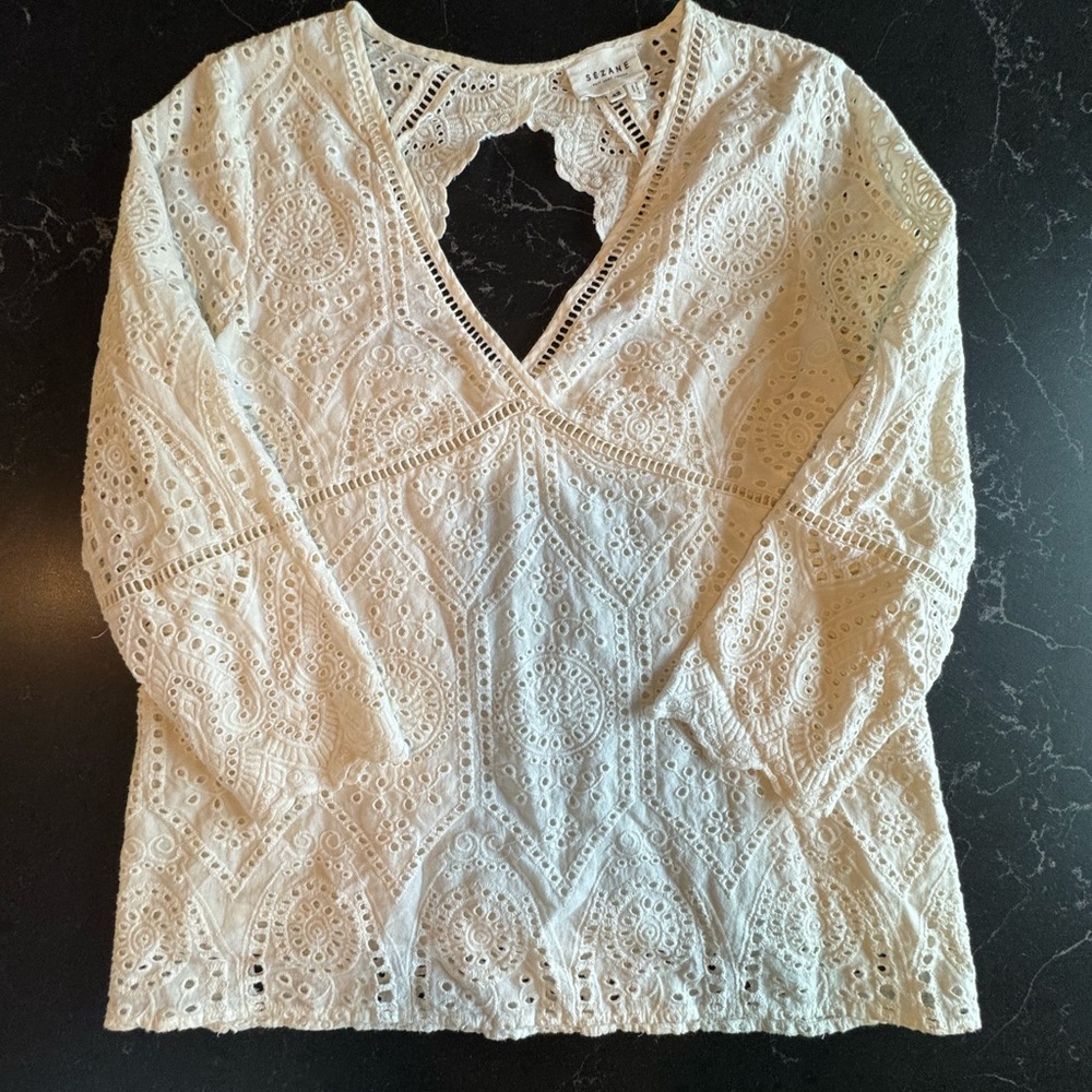 Sezane White Lace Women's Blouse